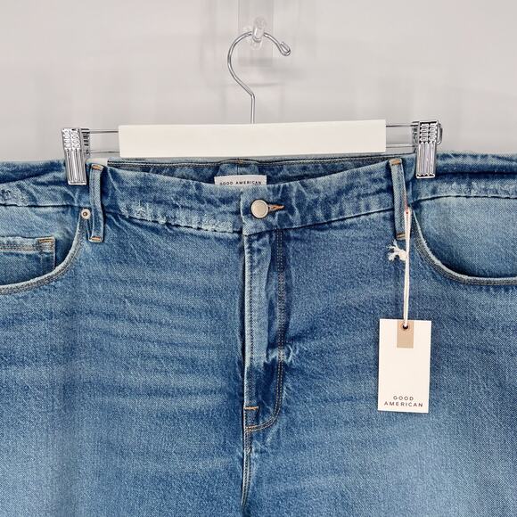 Good American NWT Good Boy Twisted Slit Jeans Women’s Size 18 Blue875 - Picture 3 of 8